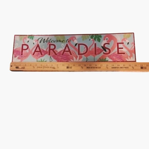 Welcome To Paradise Flamingo Hanging Wall Sign Tropical Coastal Tiki Beachy - Picture 2 of 6